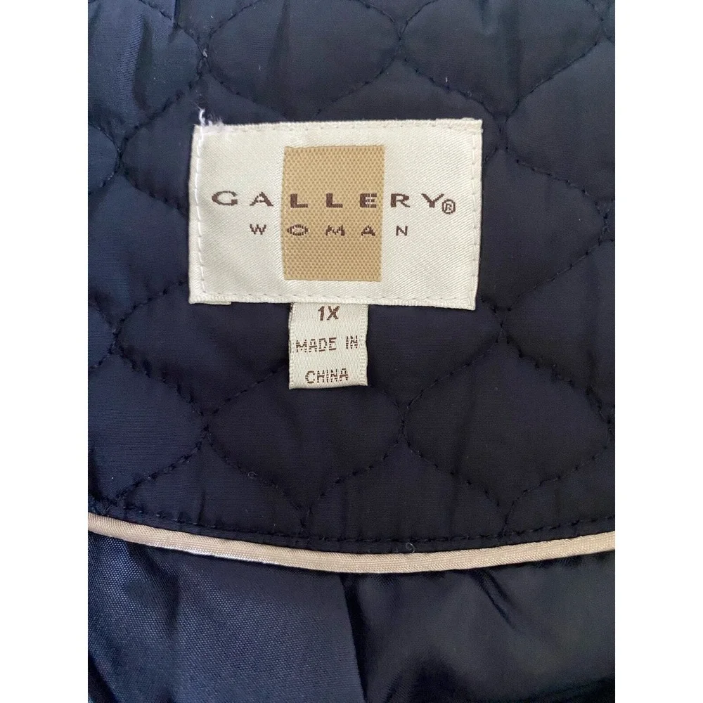 Gallery Woman Navy Blue Quilted Zip-Up Jacket Gold Hardware 1X Plus Size‎